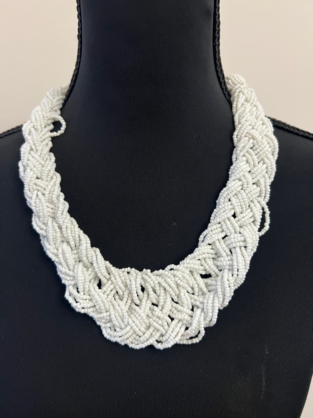 Vintage Handwoven White Seed Bead Statement Necklace